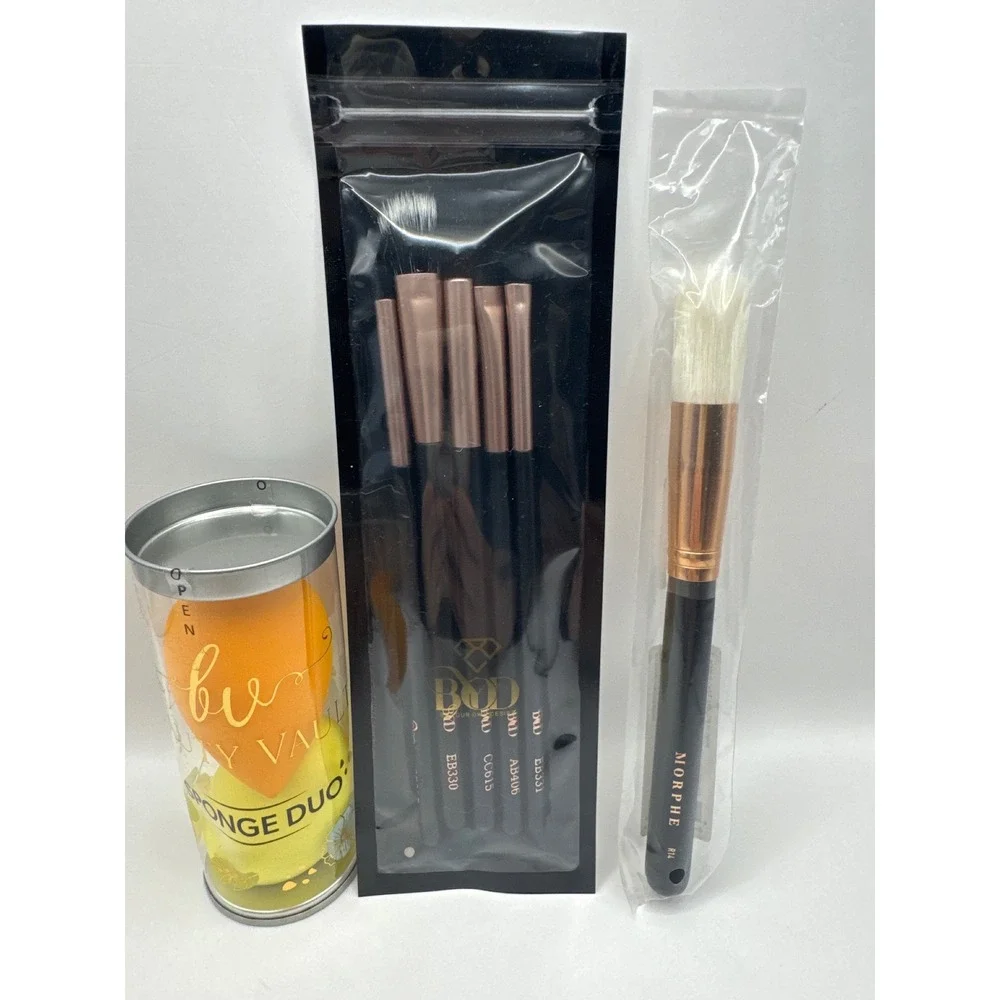 Morphe R14 Brush BOD 5pc Eye Brush Set and Beauty Vault Sponge Duo Bundle NEW